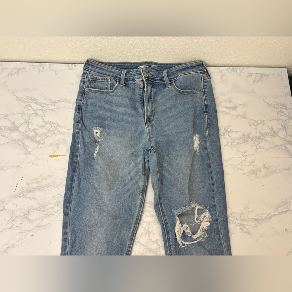 Old Navy Size 10 Blue Rockstar Super Skinny Denim Jeans Rise Distressed - Picture 2 of 6